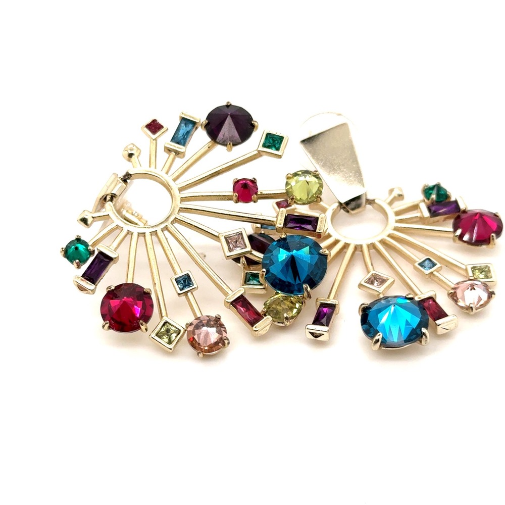 Kendra Scott Fabia Multi Color Crystal Sunburst Statement Earrings Gold Tone - Picture 3 of 10